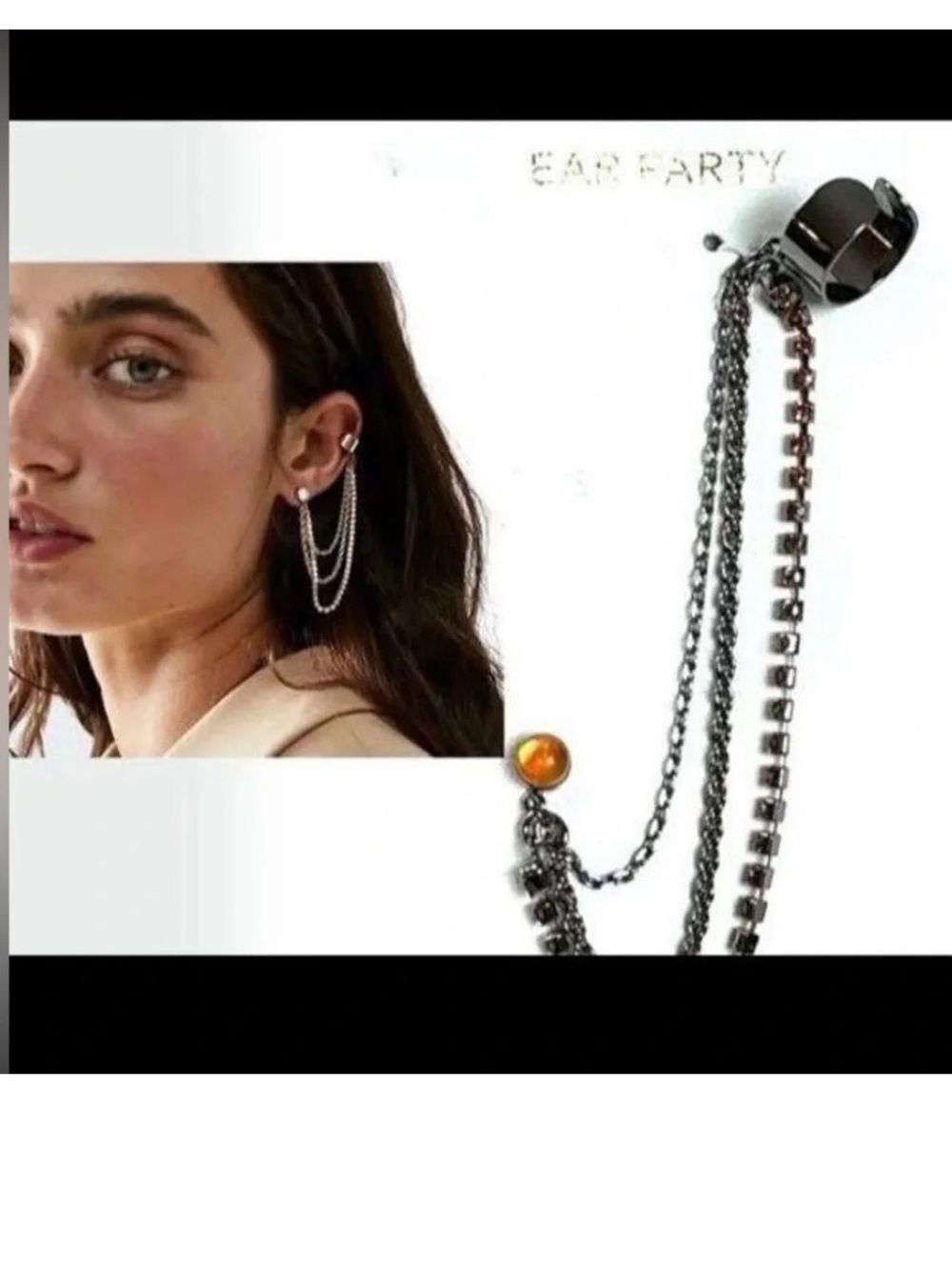 Free People Gunmetal Multi-Chain Ear Cuff with Amber Accent